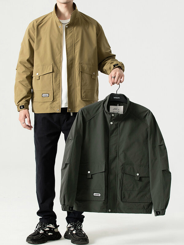 Новинка 2023, мужская куртка с воротником-стойкой, с несколькими карманами, водонепроницаемая ветровка на молнии, мужская повседневная куртка, пальто, размера плюс, 8XL