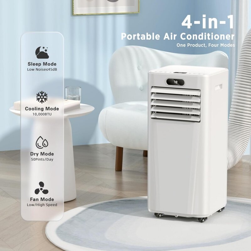 ZAFRO 10,000 BTU Portable Air Conditioners Cool Up to 450 Sq.Ft, 4 Modes Portable AC with Remote Control/2 LED Display/24Hrs Tim