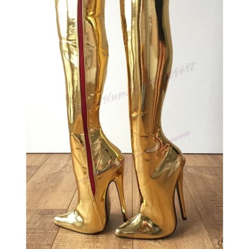 Botas de charol hasta la rodilla Para mujer, Zapatos de tacón alto extremo, Punta puntiaguda, Color sólido, Color morado, 2023