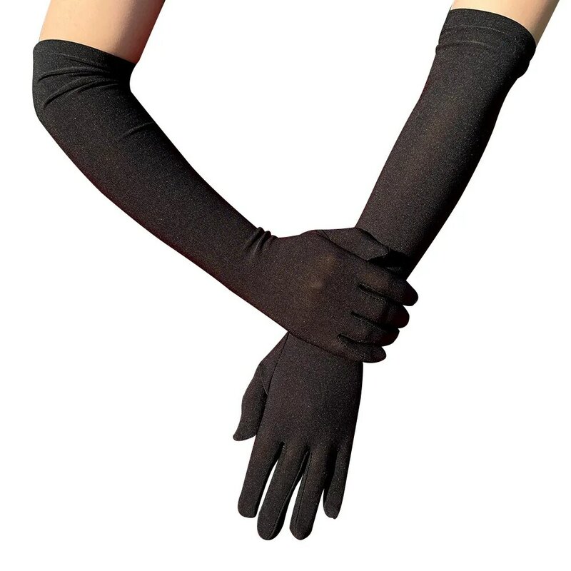 Молочные шелковые эластичные перчатки, праздничные рандомные модные перчатки для танцев и баров, длиной 45 см