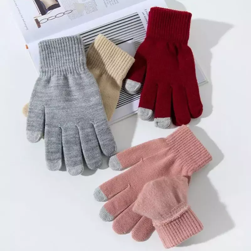 Full Finger Gloves Winter Autumn Warm Thick Men Women Gloves Unisex Knitted Touchscreen Thicken Mittens Sport Outdoor Gloves