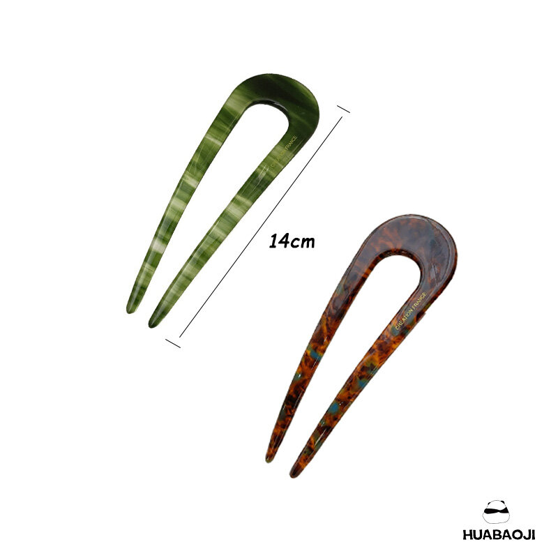 Chinese Style Acetate U-shaped Hair Sticks Women Coiled Simple Hair Clip