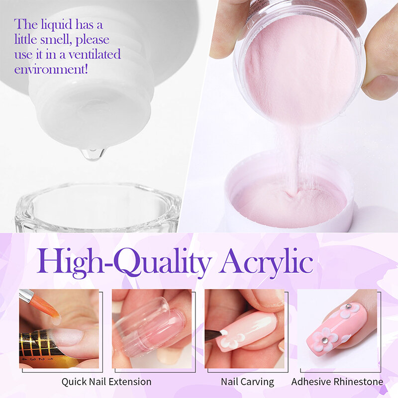 BORN PRETTY Acrylic Powder 30/10g Clear White Pink Acrylic Nail Professional Polymer for French Nail Extension No Need Lamp Cure