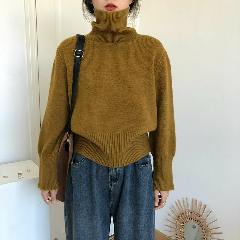 2023 Women's Autumn Winter New Korean Turtleneck Sweater Tops Female Loose Solid Color Jumpers Ladies Long Sleeve Knit Tops E423