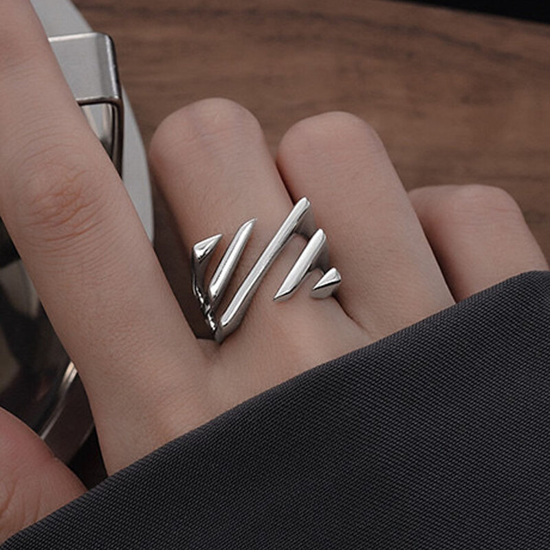 BF Club-925 anéis esterlinas para mulheres, anel geométrico artesanal, anel de tira irregular, presente de festa de Natal, moda