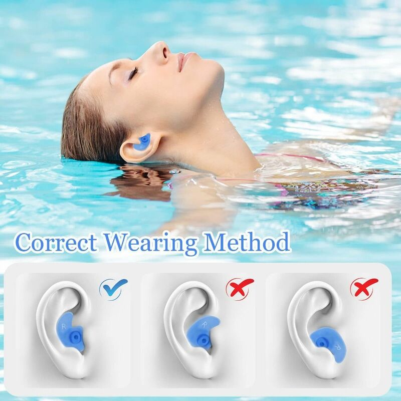 アンチノイズシリコン耳栓、水泳、ダイビング、サーフ、ソフト、快適性のための防水耳保護、1ペア