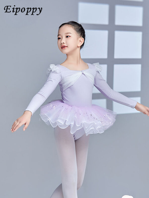 Mädchen Tanz kleid High-End Shape wear Herbst Langarm Open Crotch Gym Outfit Ballett einteilige Anzug Trainings kleidung