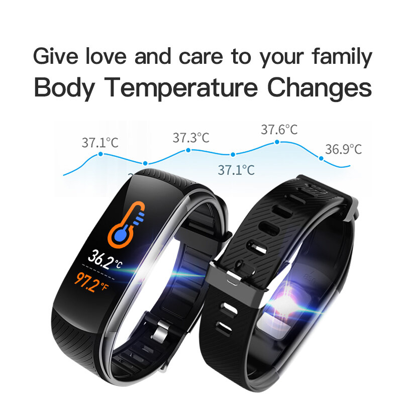C6t relógio inteligente para ios android telefone masculino mulher à prova dwaterproof água pulseira monitor de temperatura do corpo smartwatch fitness faixa