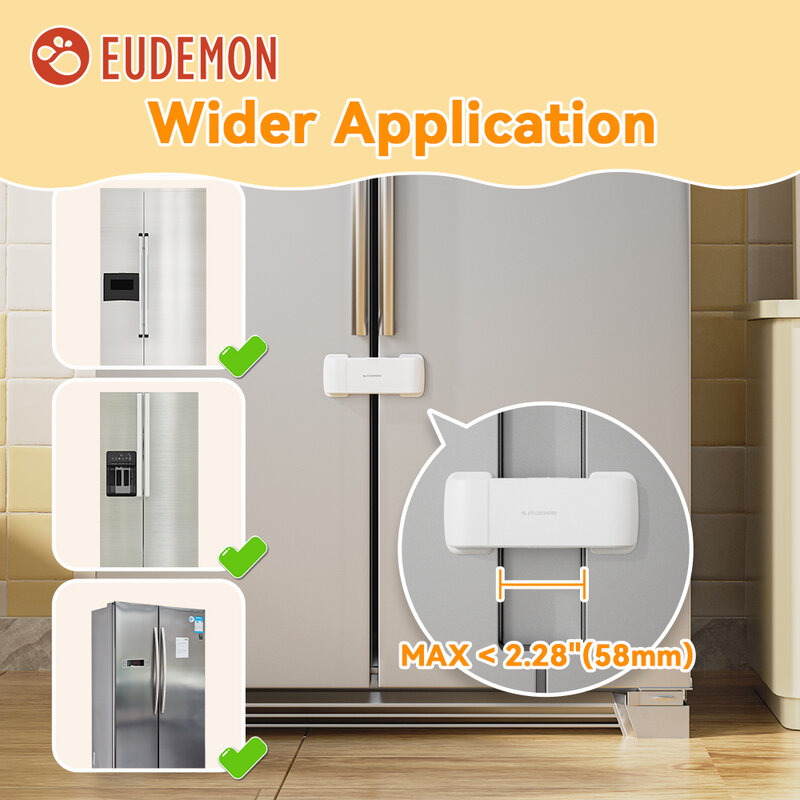 Eudemon ล็อคตู้เย็นฝรั่งเศสปรับปรุง1ชิ้น, ล็อคประตูตู้แช่แข็งประตูช่องว่างล็อคประตูตู้ล็อคประตูป้องกันเด็ก
