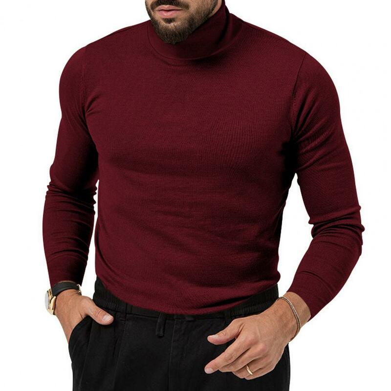 Camisa base de proteção de pescoço masculina, camisa base, elegante, tricotada, pulôver de gola alta, espessada, slim fit, elástica, casual, inverno