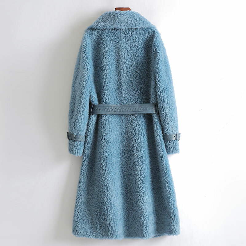 2022 primavera nova lã casaco de pele feminino grão tecido rendas-up composto de pele uma pele roupas 100% lã casaco de pele chaqueta feminino f