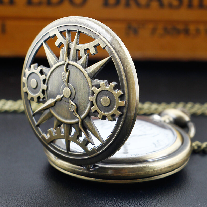 Hollow โบราณเกียร์ Analog Design พ็อกเก็ตนาฬิกาสร้อยคอควอตซ์ Steampunk สร้อยคล้องคอจี้นาฬิกาผู้ชายผู้หญิง