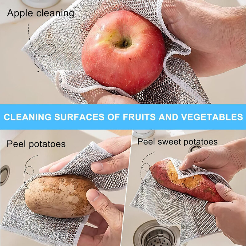 New Thickened Cleaning Cloth Kitchen Magic Dishwashing Towel Metal Steel Wire Cleaning Rag Microwave Stove Clean Tool Dish Cloth