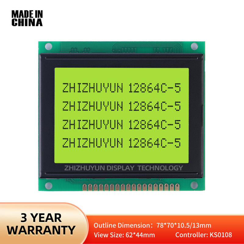 Ageen64C-5-Écran LCD, technologie 128x64, 3.5 amaran, 78X70mm, NT7108, bleu, jaune, 18 broches, port parallèle, moule jaune et vert