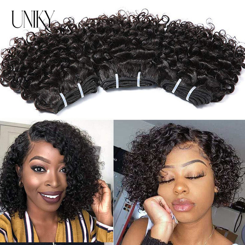 Curto Kinky Curly Brazilian Hair Weave Bundles, 100% Remy Extensões de cabelo humano, Dark Brown Raw Jerry Curly Hair, Ofertas do pacote