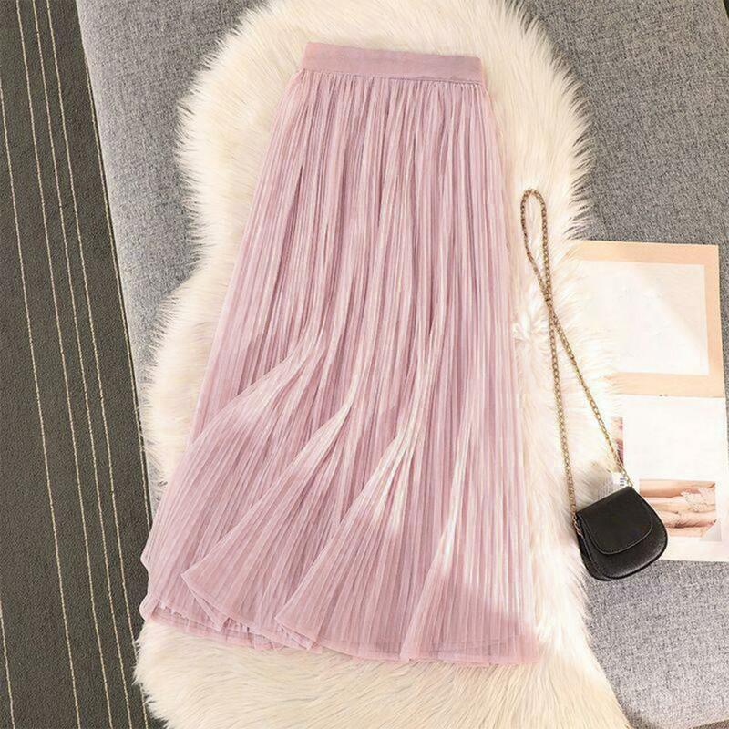 A-line Skirt Elegant Women's Pleated Skirt Collection Mid-rise Solid Color Midi Skirt Slimming A-line Style with for Daily