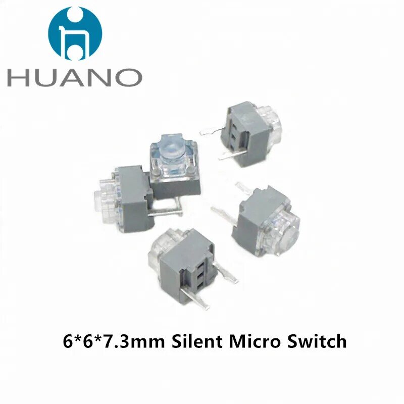 Huano-microswitch 6x6x7.3mm, transparente, quadrado, silencioso, micro interruptor, computador, mouse, chaves, novo produto, 2pcs