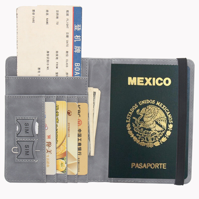 Rfid Mexico Passport Cover Quality Pu custodia per passaporto porta carte di credito portafoglio da viaggio multifunzionale incisione del nome disponibile