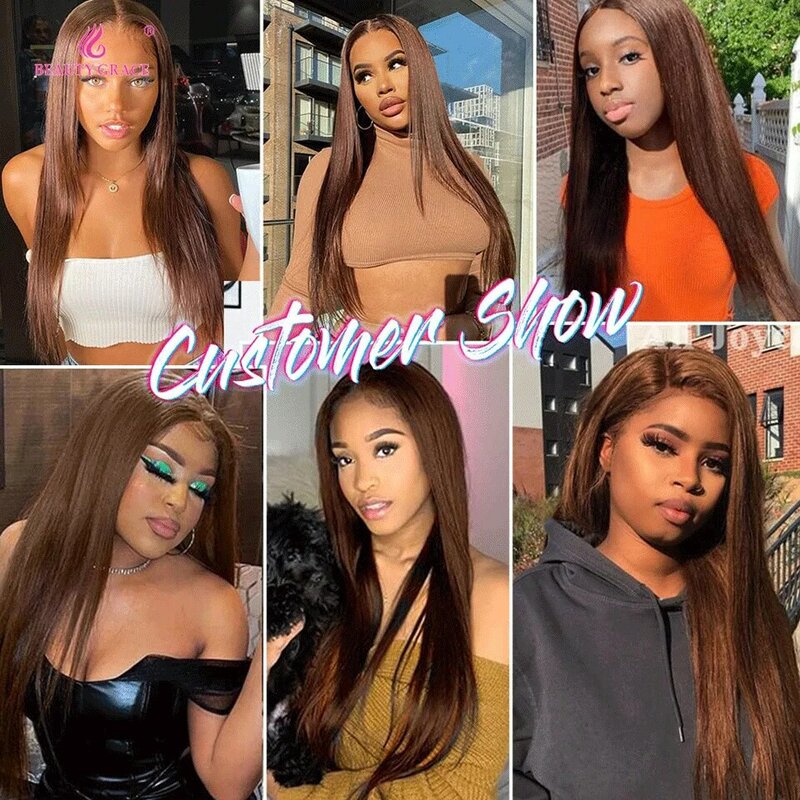 Dark Brown Straight 13X4 Lace Front Wig Chocolate Brown Bone Straight Human Hair Wigs Flash Sale Beauty Grace
