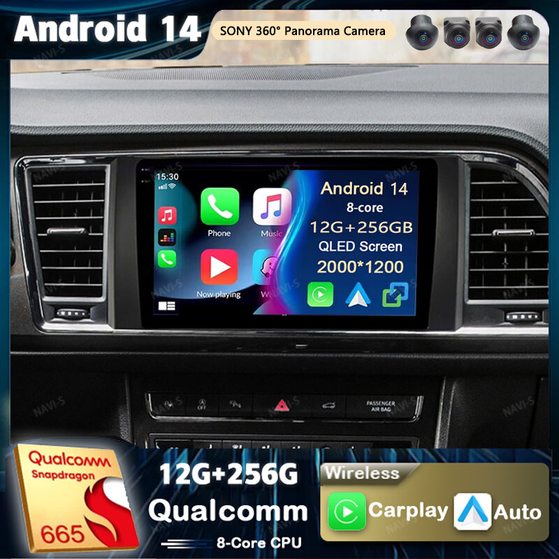 راديو السيارة مشغل فيديو وسائط متعددة ، نظام تحديد المواقع ستيريو سيارة ، وحدة رئيسية ، أندرويد 14 ، 2K QLED ، 4G ، DSP ، مقعد Ateca Cupra-