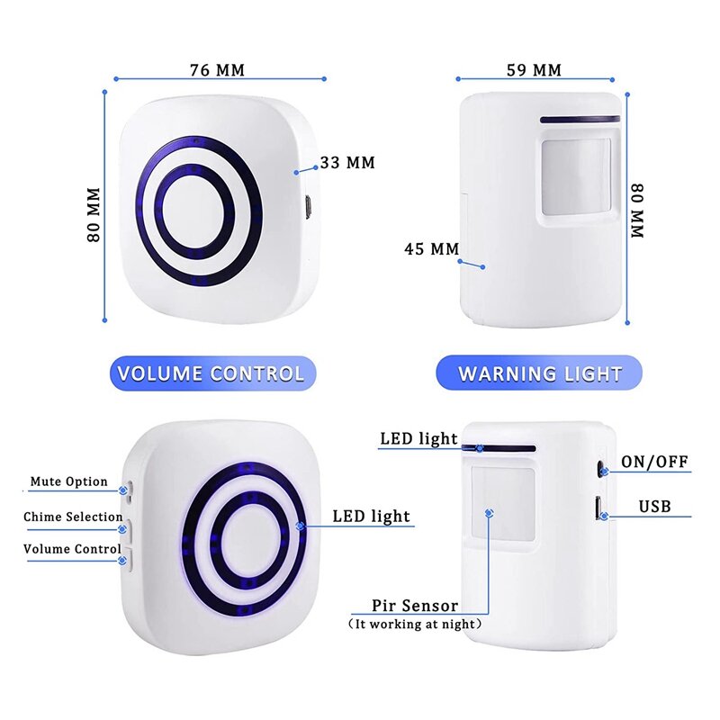 Motion Sensor Alarm ,Wireless Driveway Alarm Indoor Home Security Business Detector - 2 Receiver 3 PIR Sensor,US Plug