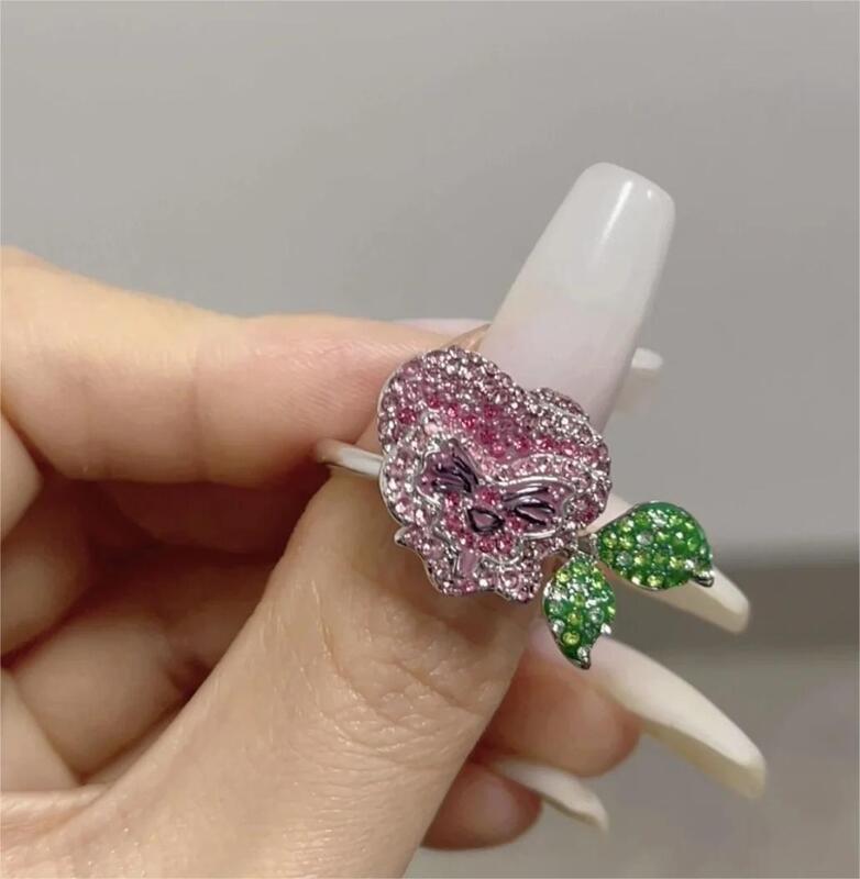 Cincin 2024 tren penjualan baru panas perhiasan kristal bunga cangkang cinta bintang laut merah muda kualitas tinggi butik pesta hadiah baik untuk wanita