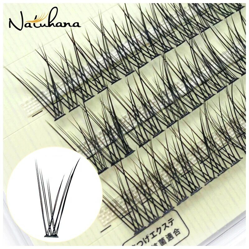 NATUHANA Fish Tail shape Eyelash Extension 3D/12D Effect Premade Russian Volume Fans Individual Faux Mink Eyelashes for Make Up
