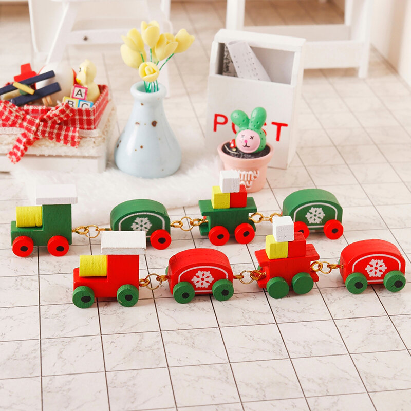 1:12 Puppenhaus Miniatur zug Weihnachten Schneeflocke kleine Zug Modell wagen Spielzeug Kinder so tun, als würden sie Spielzeug Puppenhaus Zubehör spielen