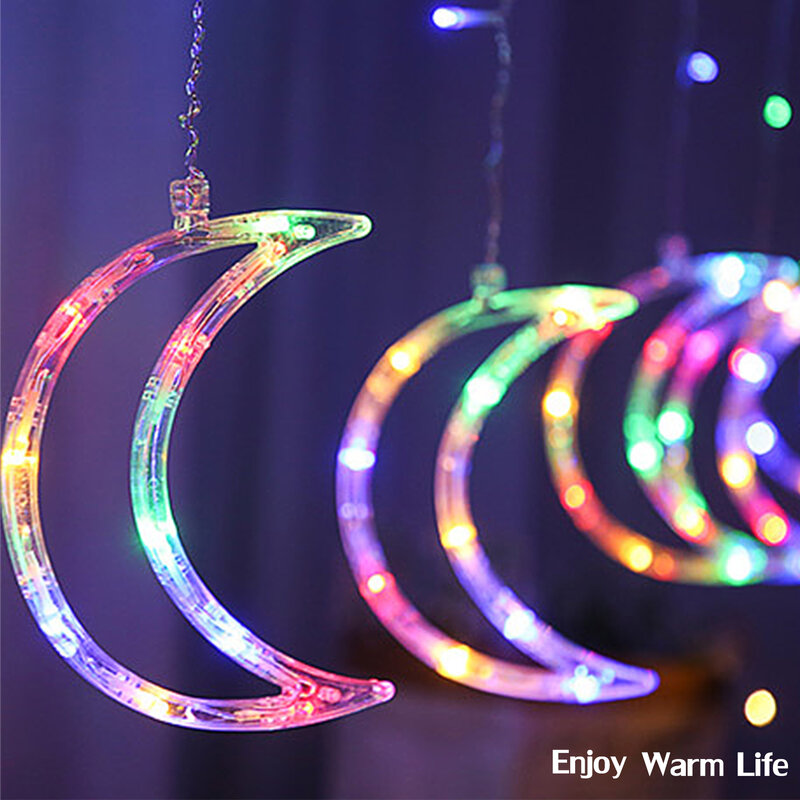 3.5M Terang LED Bintang Bulan Natal String Peri Lampu Garland Luar Rumah untuk Pernikahan/Pesta/Tirai/Dekorasi Ramadhan