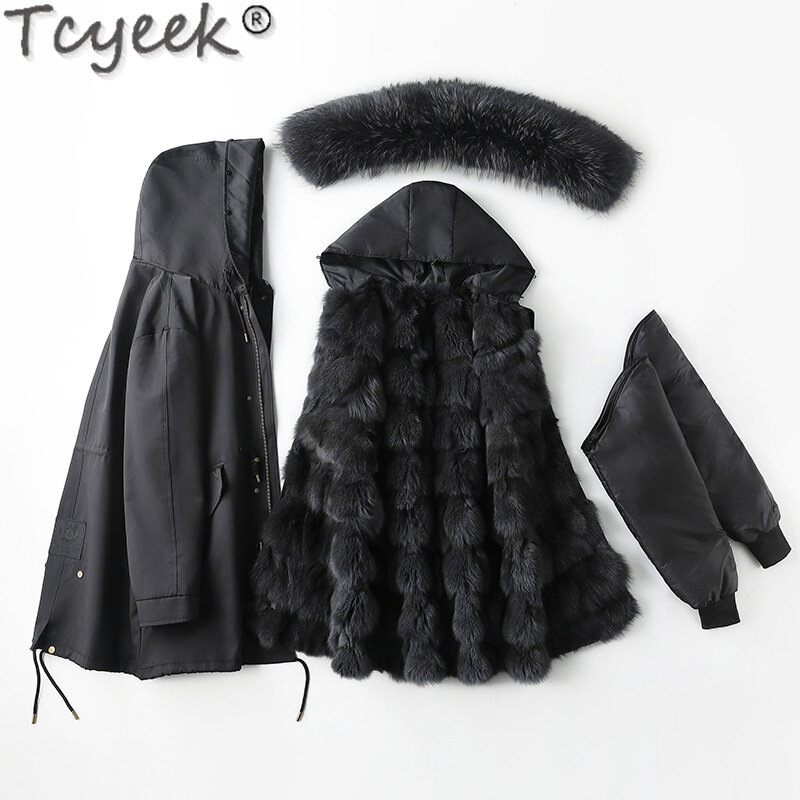 Tcyeek Warm Fox Fur Liner Detachable Coat for Man Clothes Fashion Mens Fur Parka Raccoon Fur Collar 2023 Winter Men Jacket 6XL