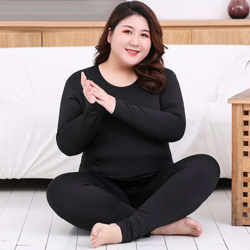 Plus Size Long Sleeve Women Over Size Thermal Long Johns Autumn Winter Women Solid Warm Women Sexy Thermal Underwear Sets M-5XL