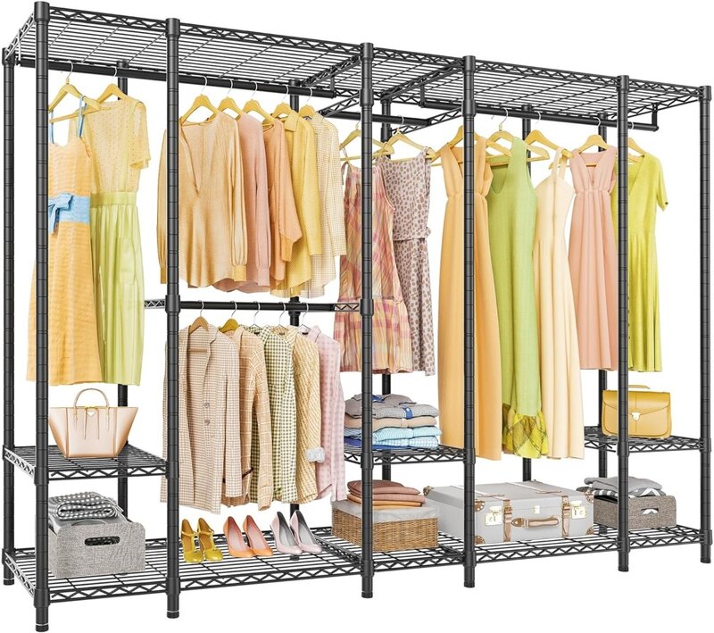 Очень большой портативный вертикальный автономный шкаф для гардероба, сверхпрочная стойка для одежды, многофункциональный металлический шкаф
