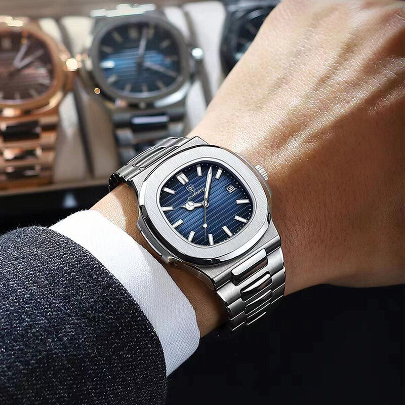 Poedagar Luxus uhr Geschäft wasserdichte männliche Uhr leuchtendes Datum Edelstahl quadratischen Quarz Männer Uhr reloj hombre 2024 neu