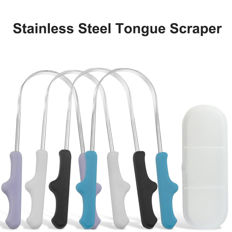 Aço inoxidável Tongue Scraper, Higiene Oral Cleaner Brush, Toothbrush, 1Pc