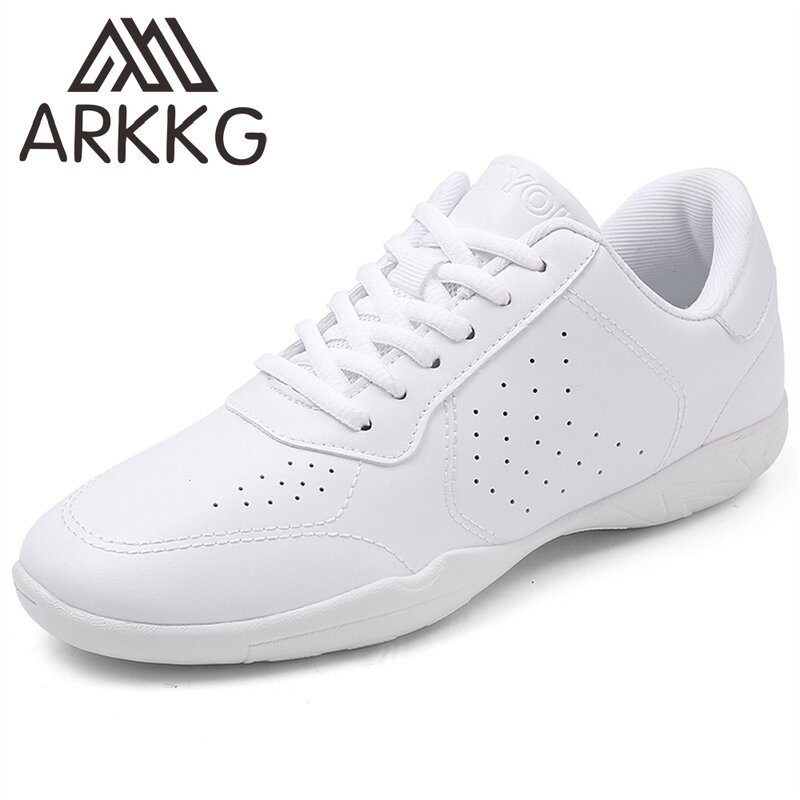 ARKKG 여아용 흰색 응원화, 통기성 훈련 댄스 테니스 신발, 경량 청소년 응원 대회 스니커즈