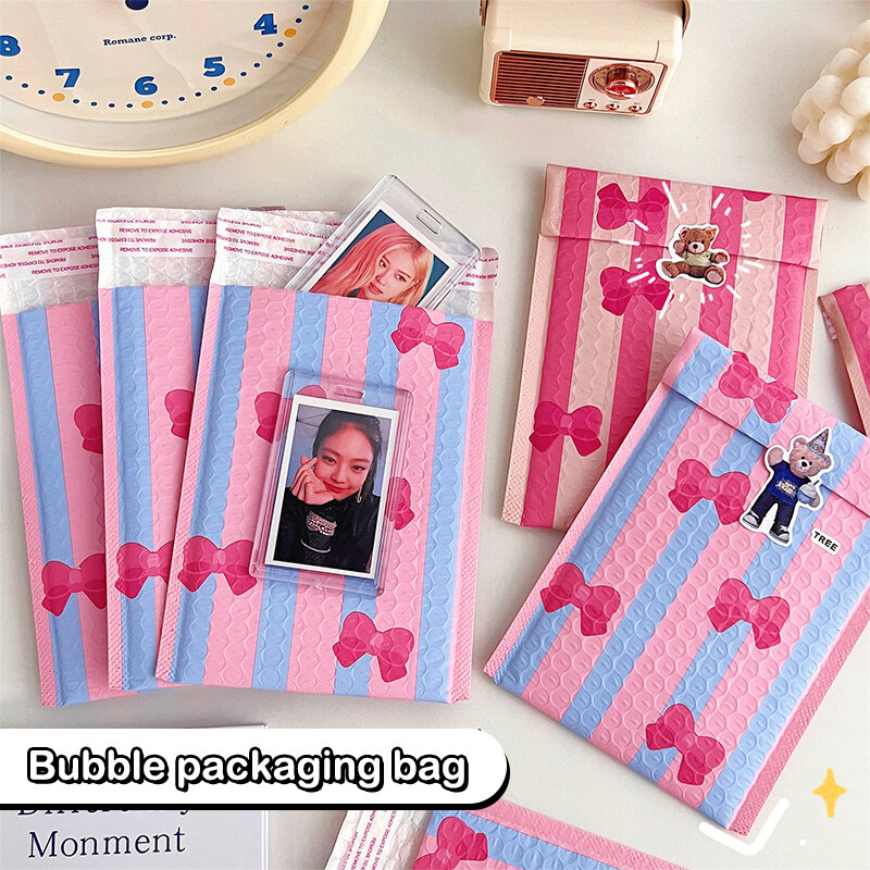 Self Seal Pink Bubble Envelope, Mailing Bags, Envelopes acolchoados, pacote para presentes, bowknot, 5pcs