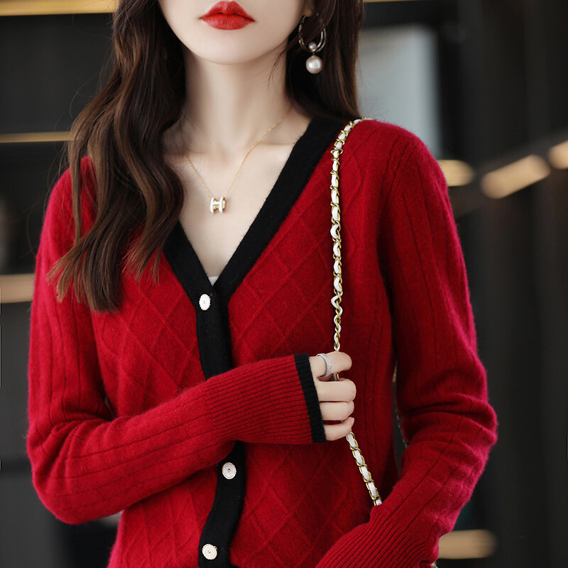 100% Pure Woolen Coat Women's Jacket Knitted Cardigan Autumn Winter New European Goods Small Fragrance Style Outer Wear Allmatch