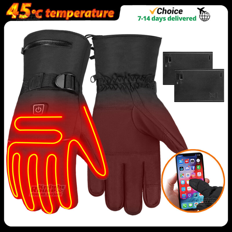 タッチスクリーン付き男性用温水オートバイ手袋,単4電池,サーマルグローブ,電気加熱手袋,冬用スキーグローブ