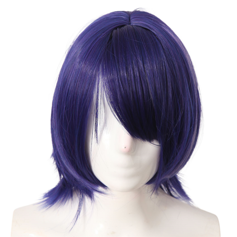 Perruque de Cosplay à Motif de Dessin Animé Genshin Purple Impact, Cheveux Courts