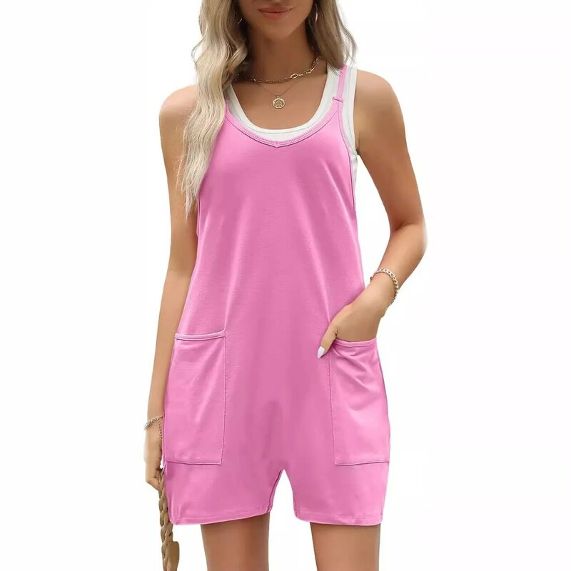 One Pieces Woman Clothes Summer Casual Sleeveless Romper Loose Spaghetti Strap Shorts Overalls Jumpsuit with Pockets Bodysuits