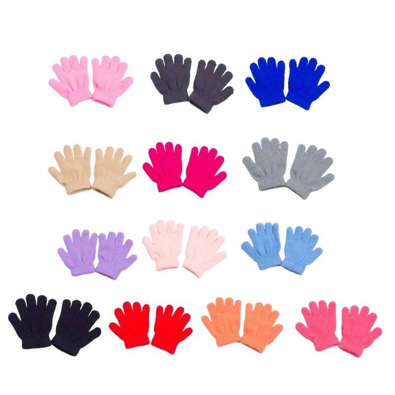 Stretchy Winter Gloves for Children Colorful & Warm Knitted Gloves Unisex Full Finger Gloves Fun & Warm Gloves for Kids