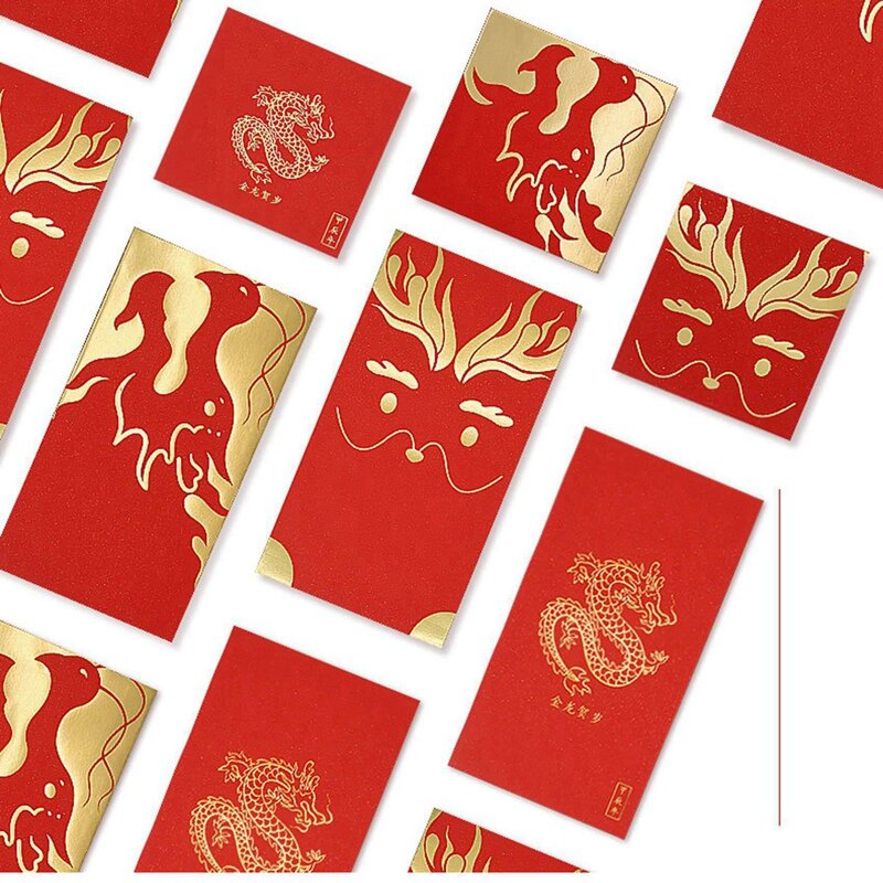 Enveloppes rouges pour le nouvel an chinois, paquets d'argent porte-bonheur, festival du printemps, année du dragon, 2024, 60 pièces