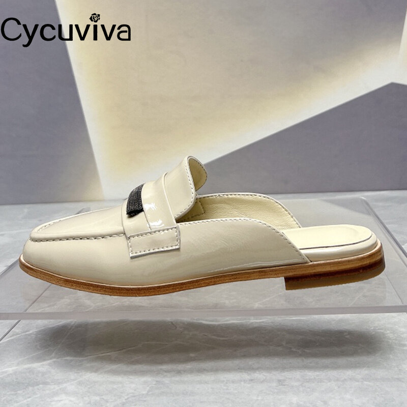 Suede Leather Slides Women Summer Crystal Flat Slippers Slip One Mules Holiday Beach Shoes Women Sandalias Mujer Women Slippers