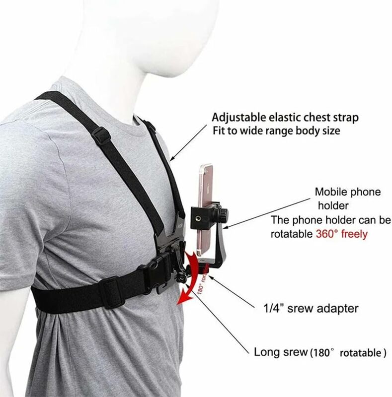 Pengekang dada dudukan sabuk tali dada dapat disesuaikan, kamera aksi ponsel