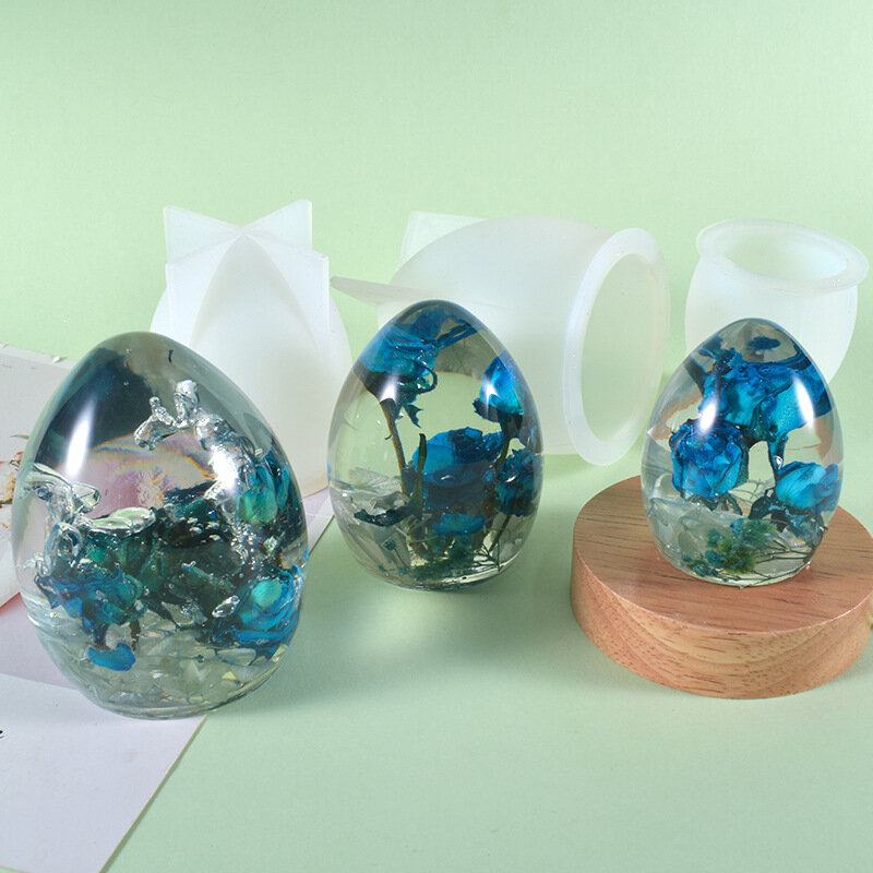 Molde de resina epoxi de cristal de varios tamaños, molde de silicona con forma de bola de huevo ovalada, luz nocturna, decoración de joyería