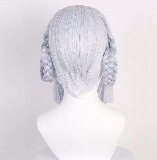 Wig missif pendek untuk pesta Wig rambut sintetis warna putih keperakan Wig sintensive permainan Genshin Kamisato Ayaka Springbloom