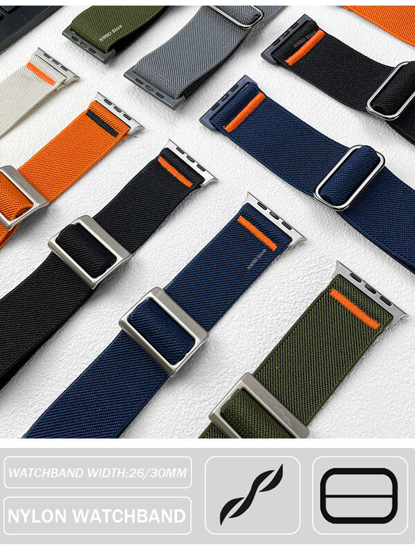 Pulseira de nylon para Apple Watch Band, Acessórios iWatch, Série 9, 8, 7, SE Ultra 2, Bracelete 44mm, 45mm, 49mm, 40mm, 41mm, Pulseira Correa