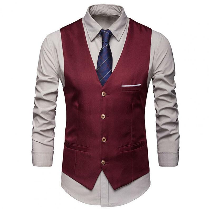 2024 Classic Suit Vest Pockets White Strips Men Suit Vest Solid Color Men Business Waistcoat Workwear Suits & Blazer Waistcoat