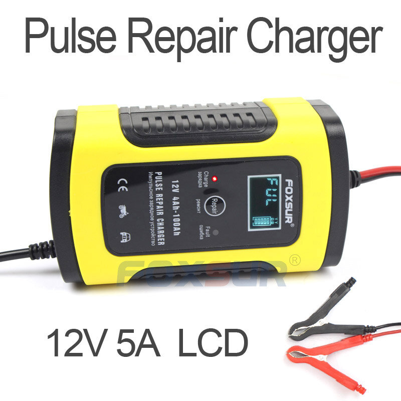Universal 12V 5A Pulse Repair Smart Charger for Motorcycle Car Battery Charger, 12V AGM GEL WET Lead Acid Battery Charger
