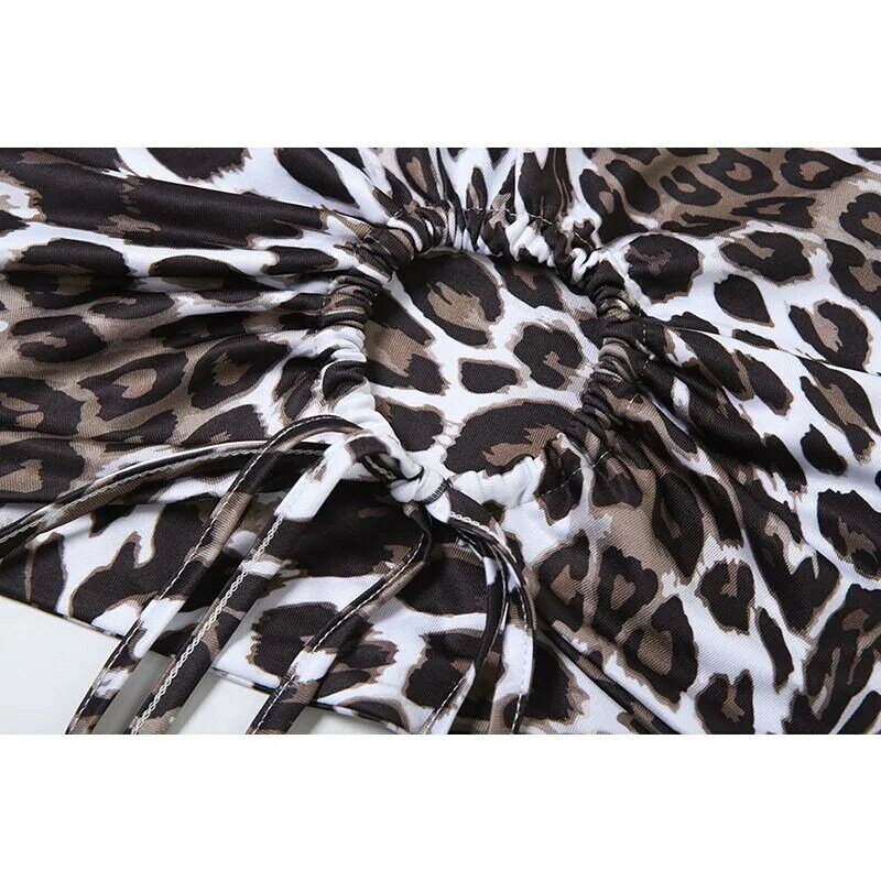 Feminino padrão de leopardo Halter com cordões de camisola oca de alças e saia longa, roupas de festa praia, garota picante, sexy, novo, verão, conjunto de 2 peças, 2024